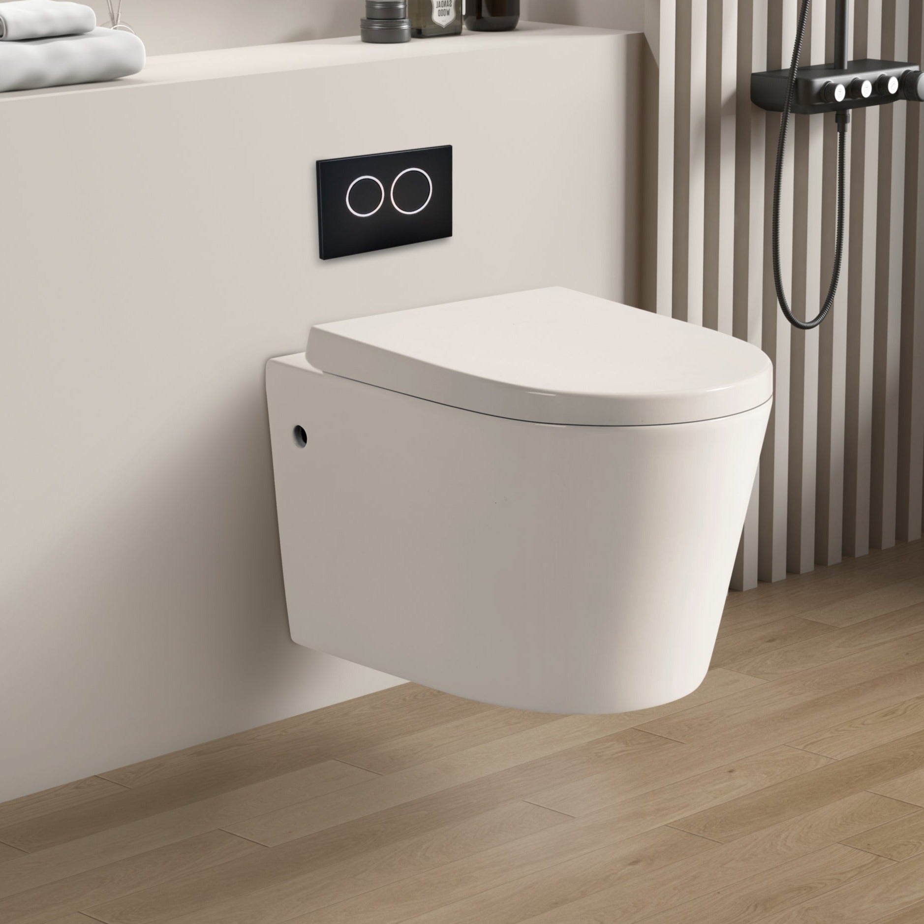 Avis Rimless Wall Hung Gloss White/ Matte White Toilet - Image 2