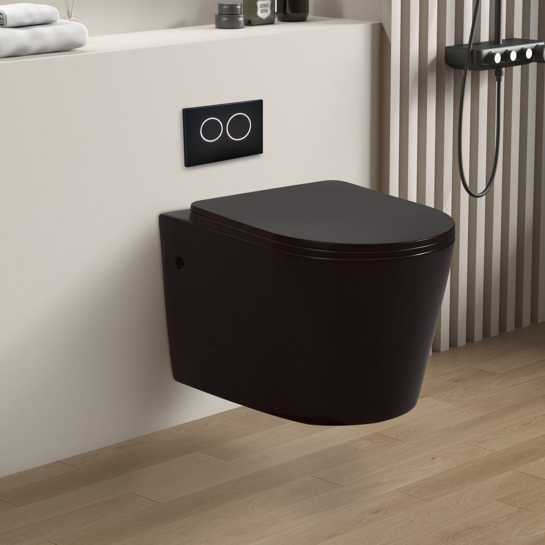 Avis Matte Black Rimless Wall Hung Matte Black Toilet - Image 2